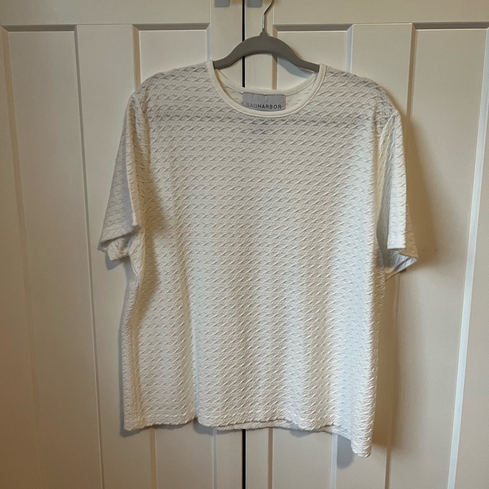 SAG HARBOR White Short Sleeve Textured T with Light Shimmer
